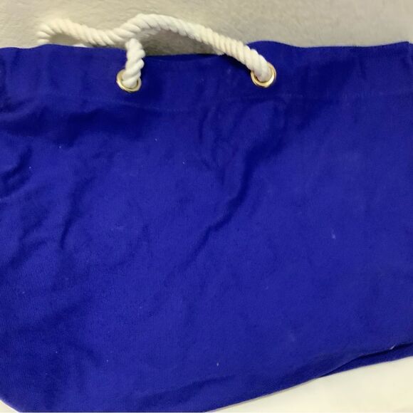 Trina Turk Large Canvas Tote Carryall Beach Bag "Seas the Day" Cobalt Blue NWT - Picture 8 of 12